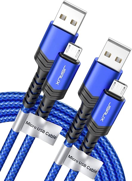 2 Pack 6.6FT Micro USB Cable Fast Charging Braided Android Charger Cord for Samsung Galaxy Kindle MP3 Blue