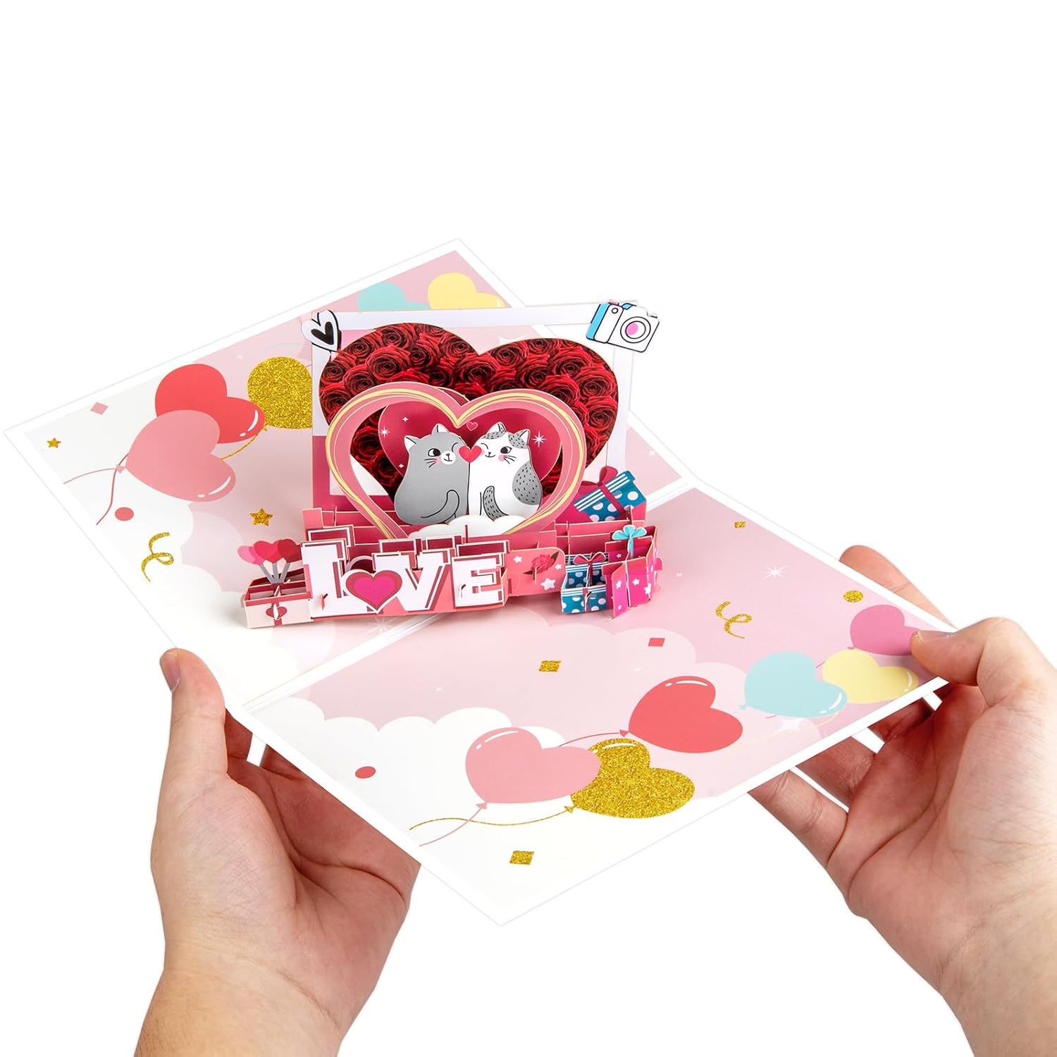 Love Frame Cat Pop Up Greeting Cards With Blank Note Card & Envelope, Ideal Gift For Celebrating Love, Holiday, Birthday, Anniversary, Valentine'S Day, Wedding, Engagement, Bridal Shower