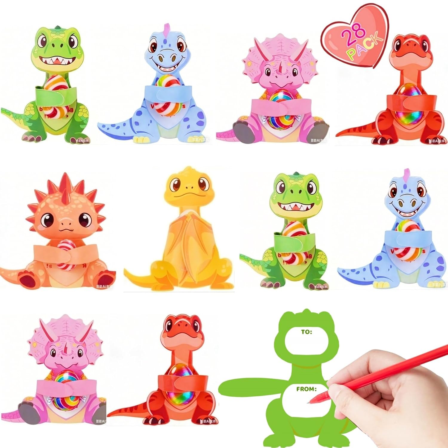 28Pcs Valentines Day Gifts Cards For Kids Boys Girls, Valentine'S Day Greeting Cards With Dinosaur Design, Valentine Exchange Cards Classroom Prizes(Without Fillers)