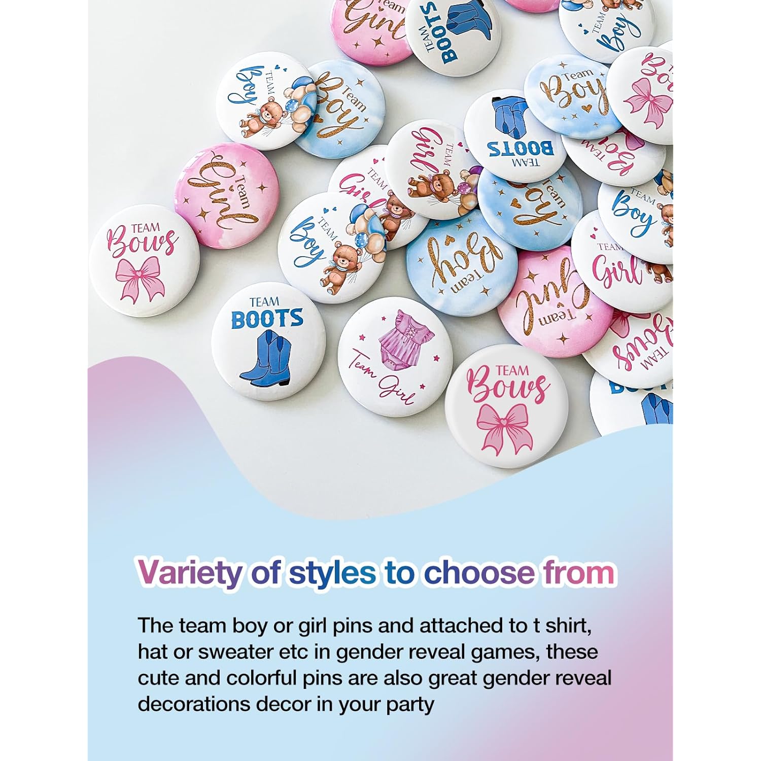 40 Pcs Gender Reveal Button Pins, Funny Team Boots Or Bows Button Pins, Baby Shower Party Baby Clothes Buttons Badges, For Gender Reveal Party Game Supplies