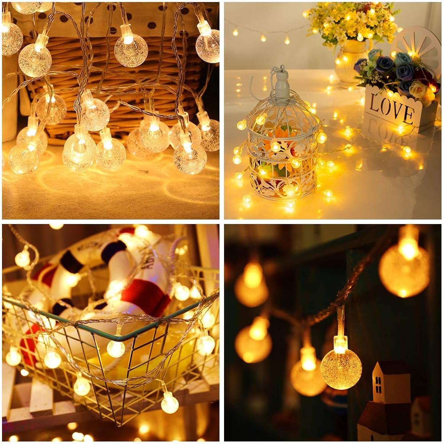 Globe String Lights Plug In, 10Ft 20 Led Globe Crystal Ball Warm White Fairy Lights For Birthday Holiday Christmas Weddi