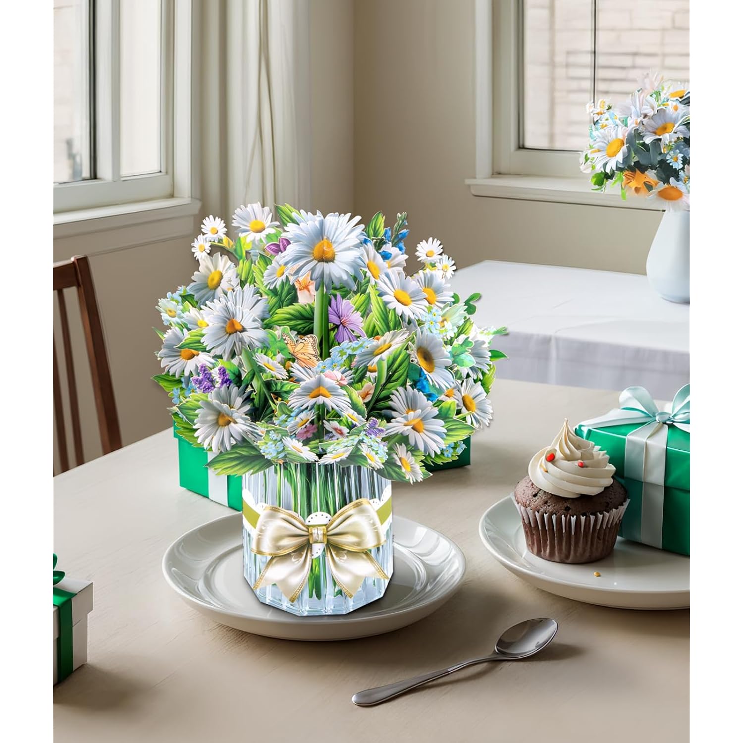 3D Pop-Up Daisy Bouquet Card White Daisies Birthday Card For Women Mother'S Day Floral Greeting Card For Get Well Soon Thinking Of You Anniversary Thank You Spring Gift