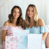 Reversible Baby Girl Wrapping Paper, 17 Inch X 33 Feet, Pink Elephant & Pink Quilted Diamond Design For Baby Shower, Birthday, Party,Holiday