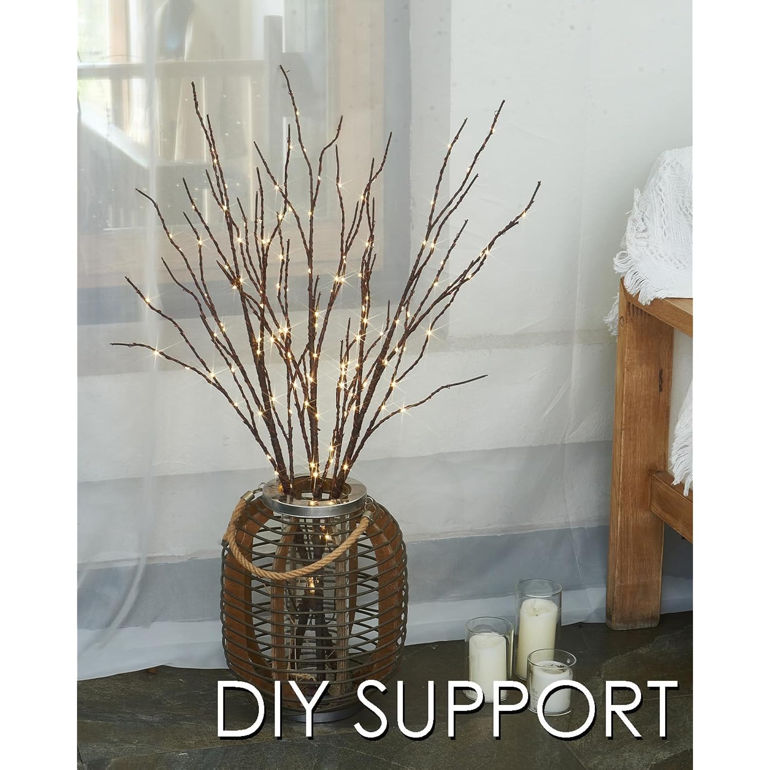 Lighted Branches For Vase 32In Tall 150 Led Plug In, Brown Artificial Willow Lights With Timer Home Christmas Party Mantle Decor