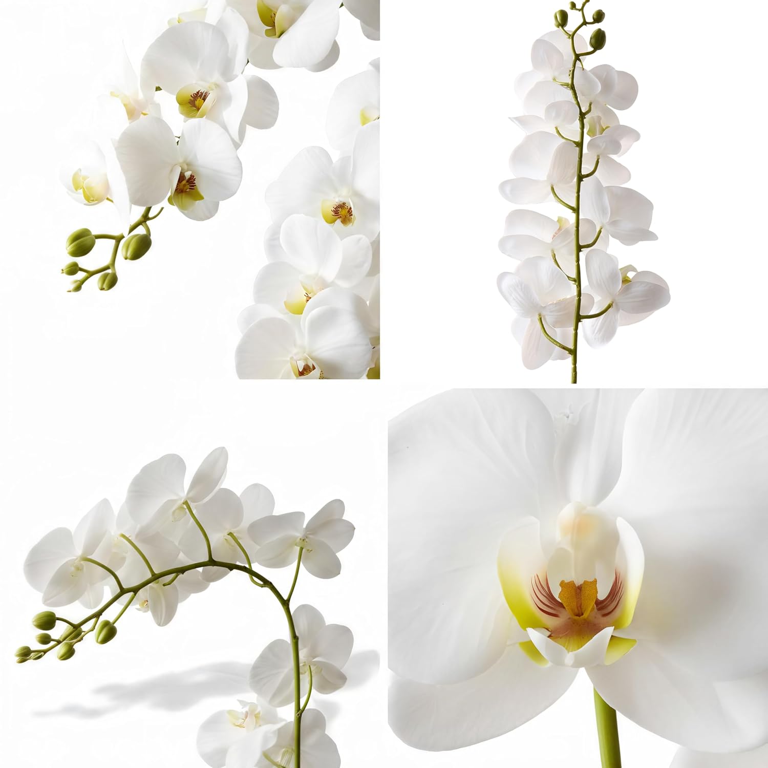2Pcs White Orchids Artificial Flowers 38" Long Stem Fake Orchid,Real Touch Latex Faux Phalaenopsis With 9 Large Orchids For Home Décor Centerpiece Arrangements