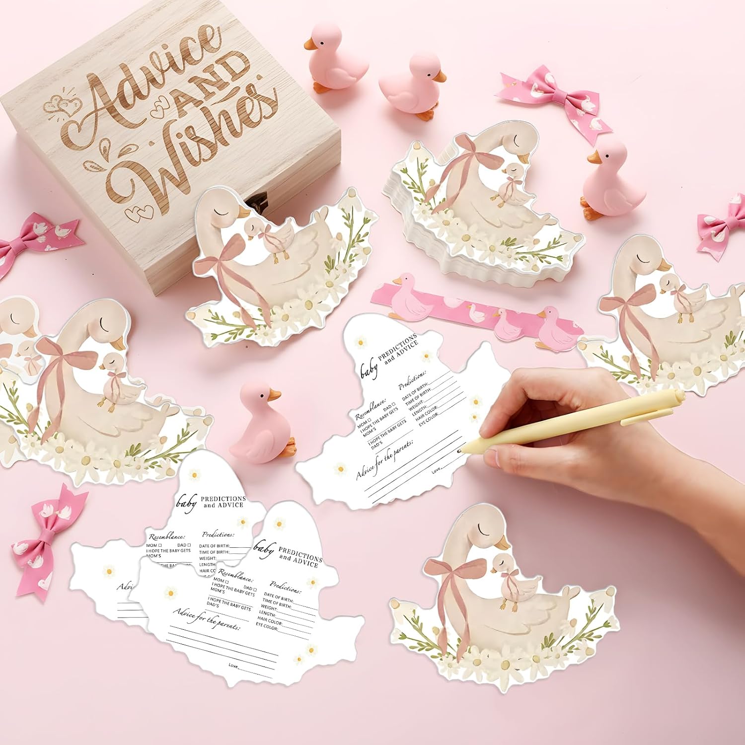 50 Pcs Double Side Goose Baby Predictions & Advice Cards A New Silly Goose Is Almost On The Loose For New Parents Baby Shower Games With Cards Wooden Keepsake Box For Wishes Decorations