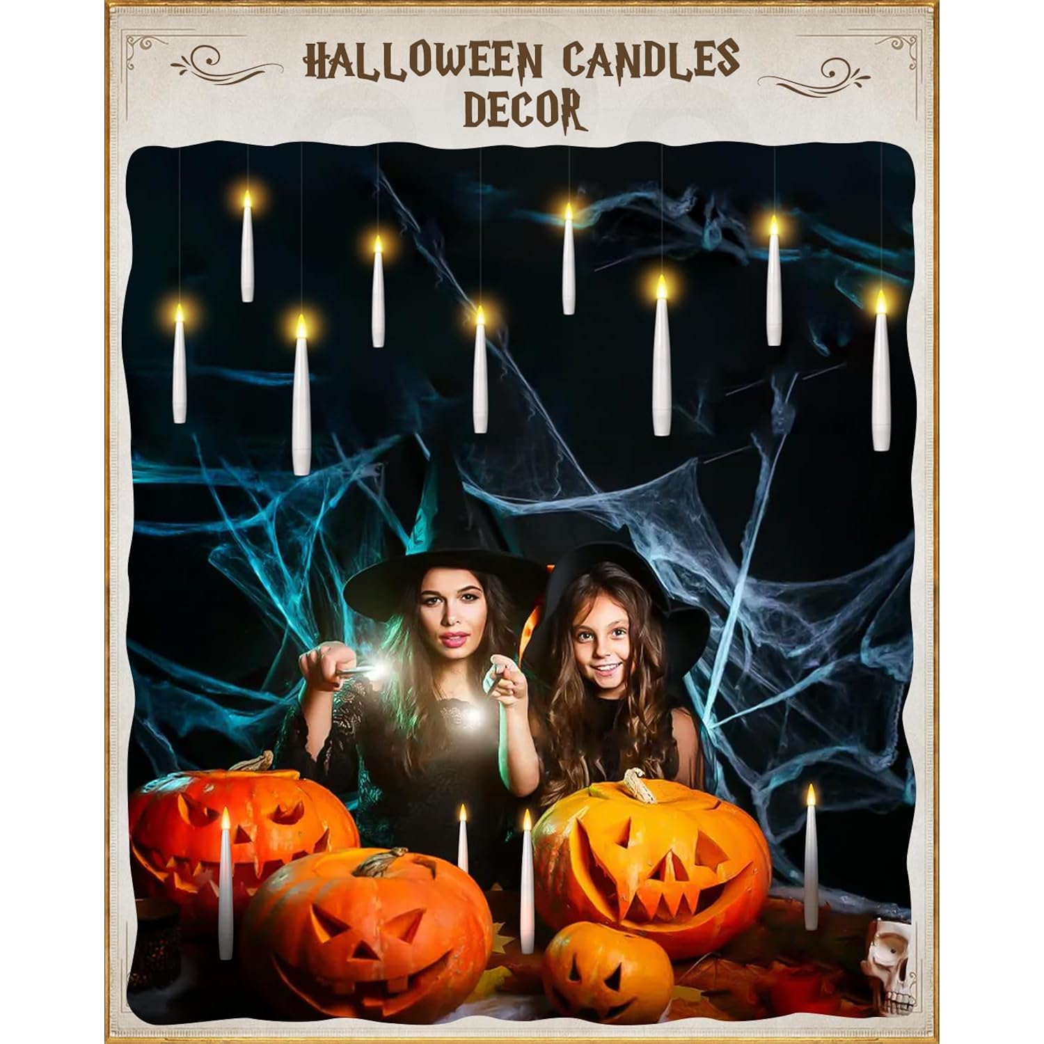24 Pack Floating Candles With Wand Remote -Halloween Hanging Candle,Magic Flameless Taper Candles Floating Lights Gifts For Christmas Decorations Wedding Birthday Party Decor