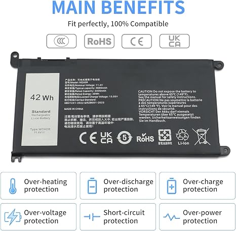 Dell WDX0R WDXOR 42Wh Laptop Battery Replacement for Inspiron 5570 7579 3CRH3