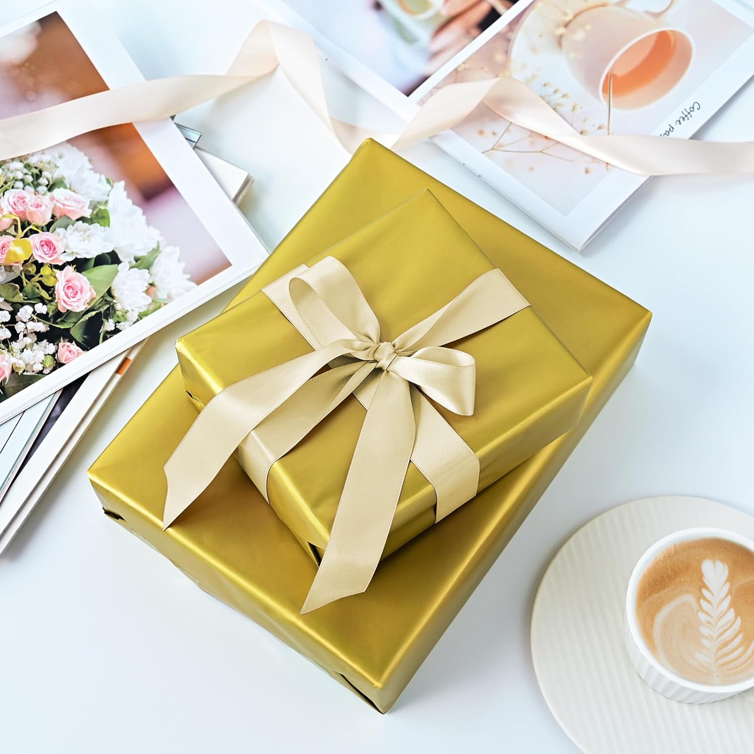 Gift Wrapping Paper, Gold Wrapping Paper Roll, Matte Metal Solid Color Wrapping Paper For Birthday Christmas Wedding Baby Shower Father'S Day Valentine'S Day 17.3 Inch X 32.8 Feet