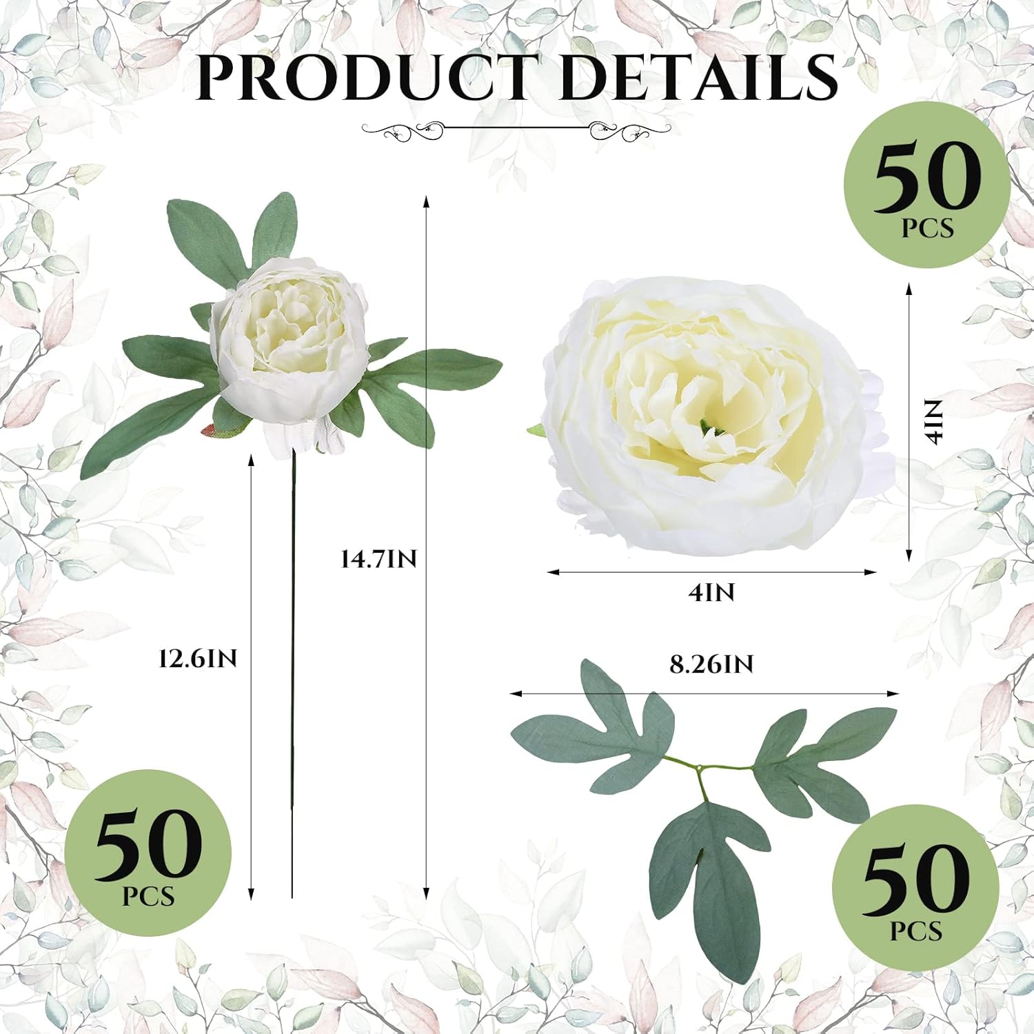 50Pcs Artificial Peonies, 4Inch White Silk Peony Flowers Heads For Decoration, Wedding, Party, Home Office