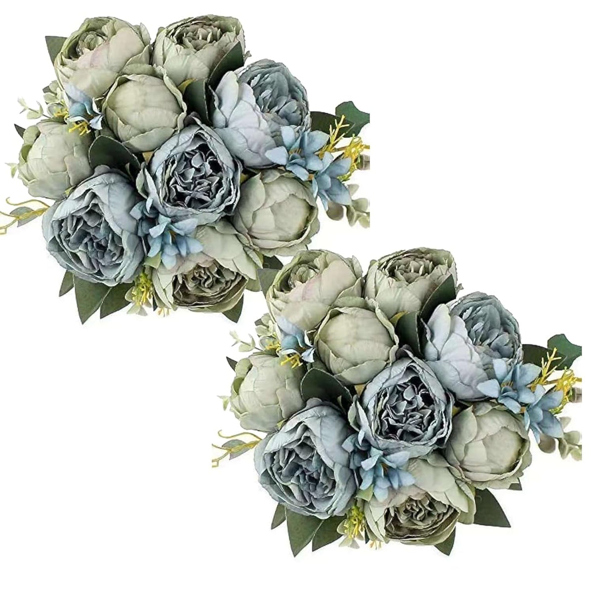 2 Packs Of Artificial Peony Flowers Silk Peonies Fake Flower Bouquet Arrangements For Home Wedding Party Decoration (Blue Green?2 Packs)