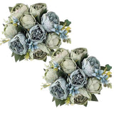 2 Packs Of Artificial Peony Flowers Silk Peonies Fake Flower Bouquet Arrangements For Home Wedding Party Decoration (Blue Green?2 Packs)