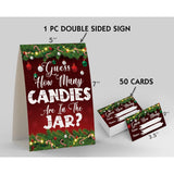 Christmas Party Games - How Many Candies Are In The Jar, 1 Standing Sign + 50 Cards, Christmas Party Ideas, How Many Kisses Game, Christmas Party Games For Kids / Cm008