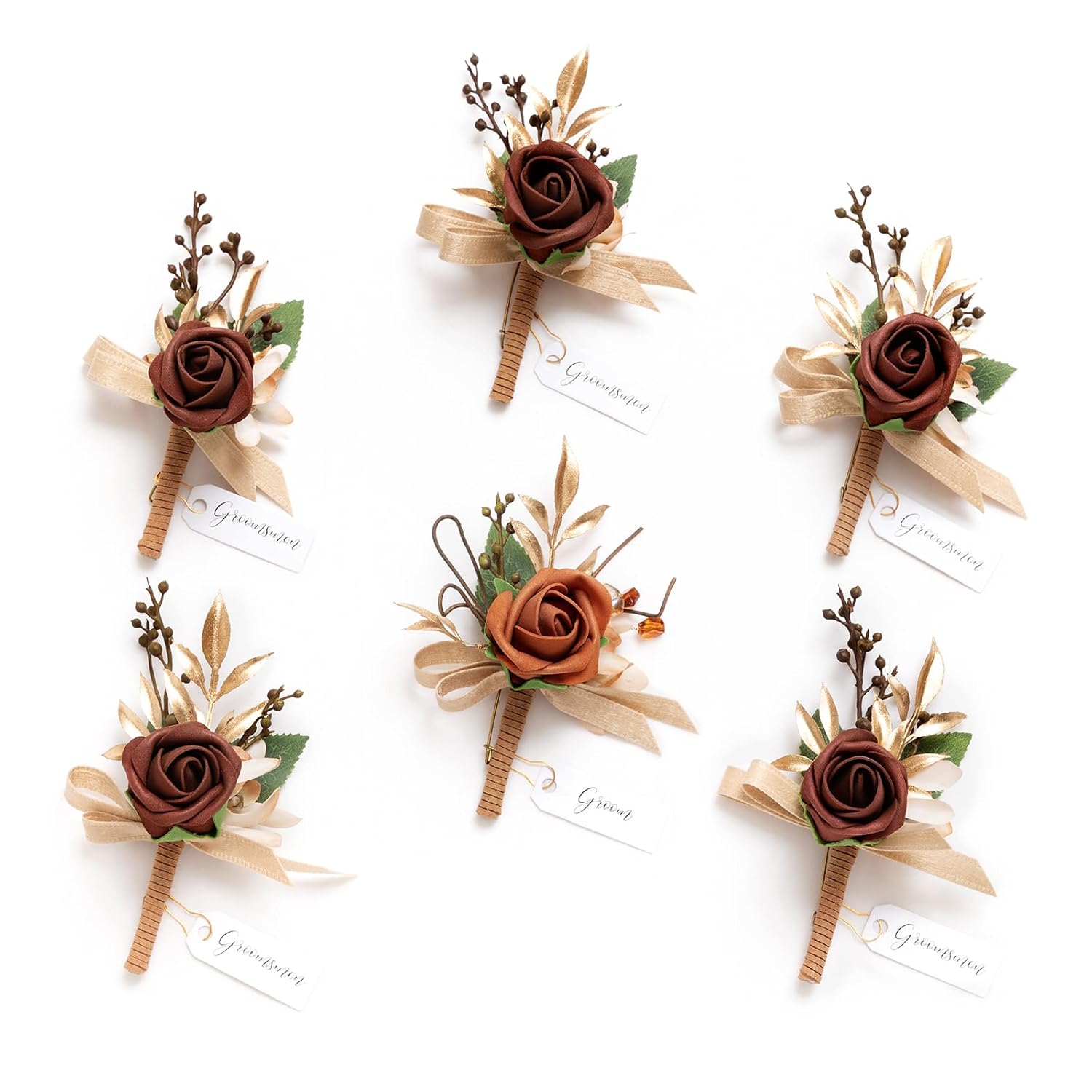 Boutonniere For Men, 6Pcs Groom Groomsmen Boutonniere, Artificial Flowers For Wedding Decor/Prom/Homecoming, Etc.Terracotta Orange