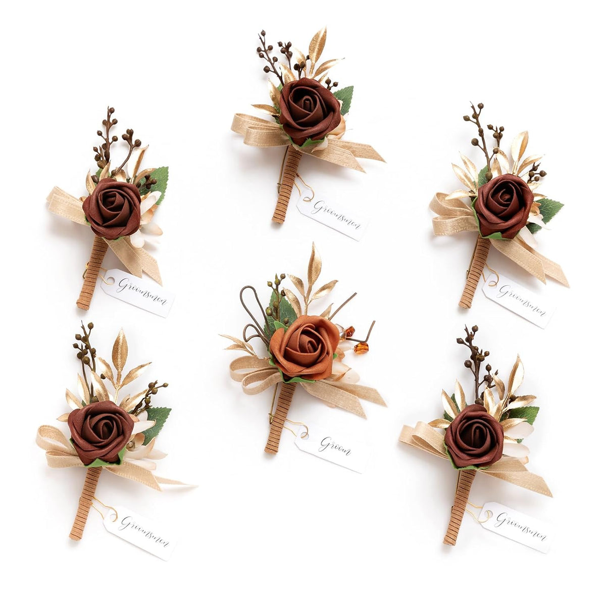 Boutonniere For Men, 6Pcs Groom Groomsmen Boutonniere, Artificial Flowers For Wedding Decor/Prom/Homecoming, Etc.Terracotta Orange