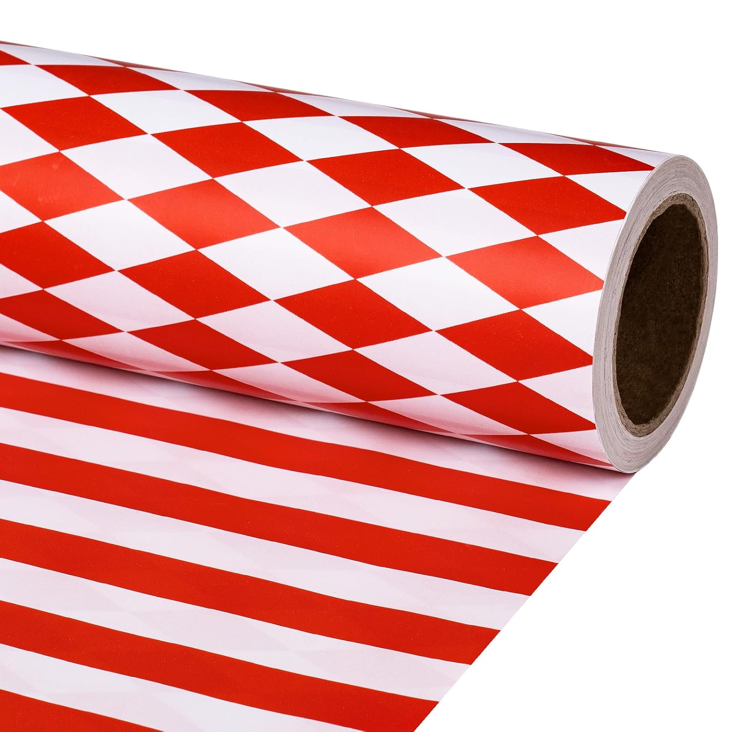 Reversible Wrapping Paper Roll, Mini Roll, Red And White Stripes And Diamond Pattern, Holiday Gift Wrap For Christmas, Valentine'S Day, Birthday, Wedding, Baby Shower, 17 Inches X 16.4 Feet
