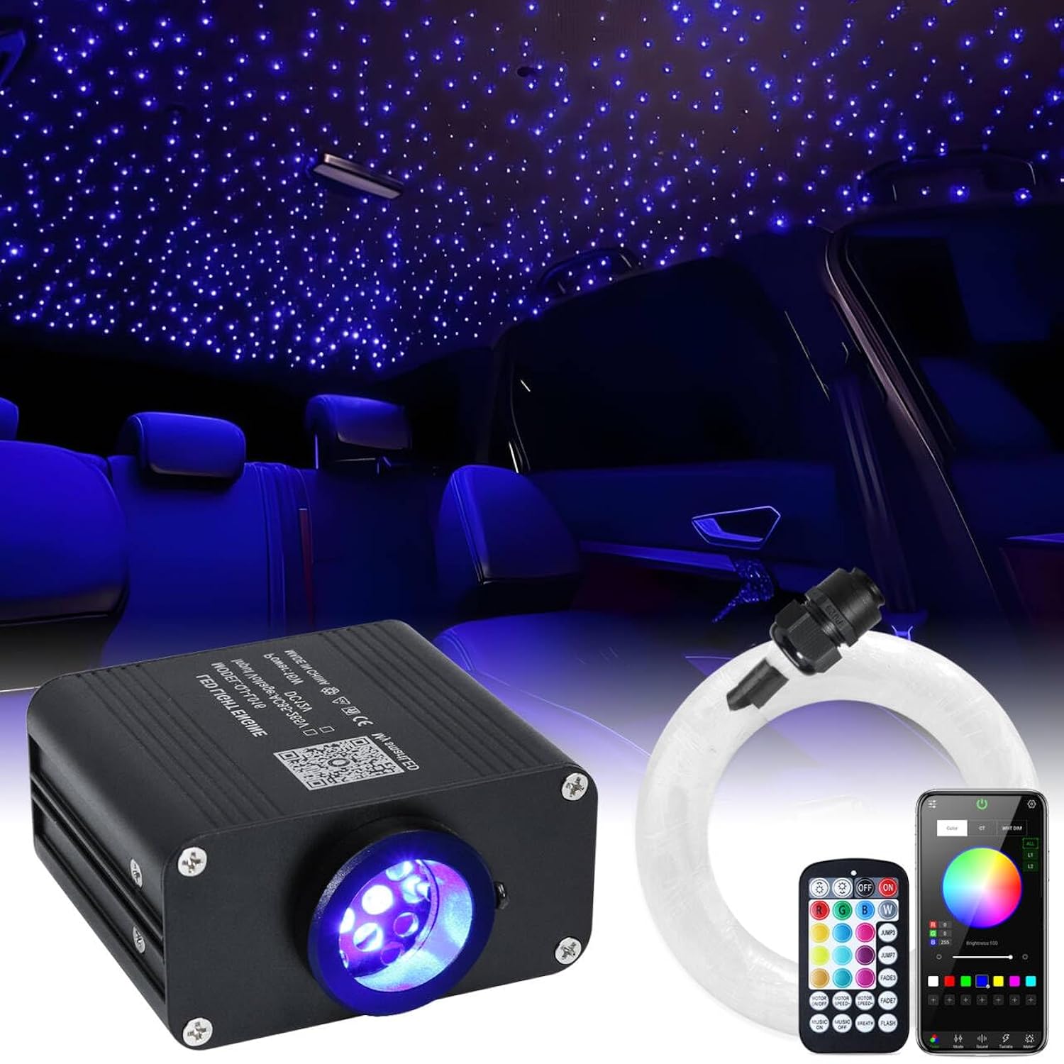 Starlight Headliner Kit, Twinkle & Sound Activate Rgbw 16W Car Fiber Optic Lights With Bluetooth App & Remote Control, 600 Pcs*0.03In*13.1Ft, Star Lights For Car/Home Decor