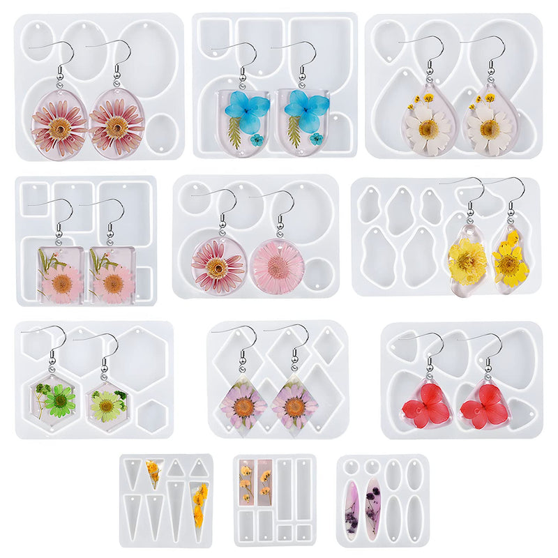 12 Pcs Earring Resin Molds - Epoxy Resin Molds - Silicone Jewelry Mold With Hole - Casting Molds In Various Shapes And Sizes For Earrings, Pendants, Keychains, Jewelry Making, Diy Crafting
