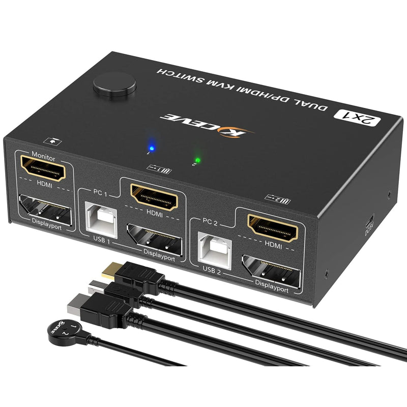 Dual Monitor Kvm Switch Hdmi And Dp 2 Port 4K@60Hz,Extended Display Switcher F