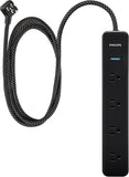 Metal Power Strip 6 Outlets 2 USB Ports Individual Switches 1200J 6FT
