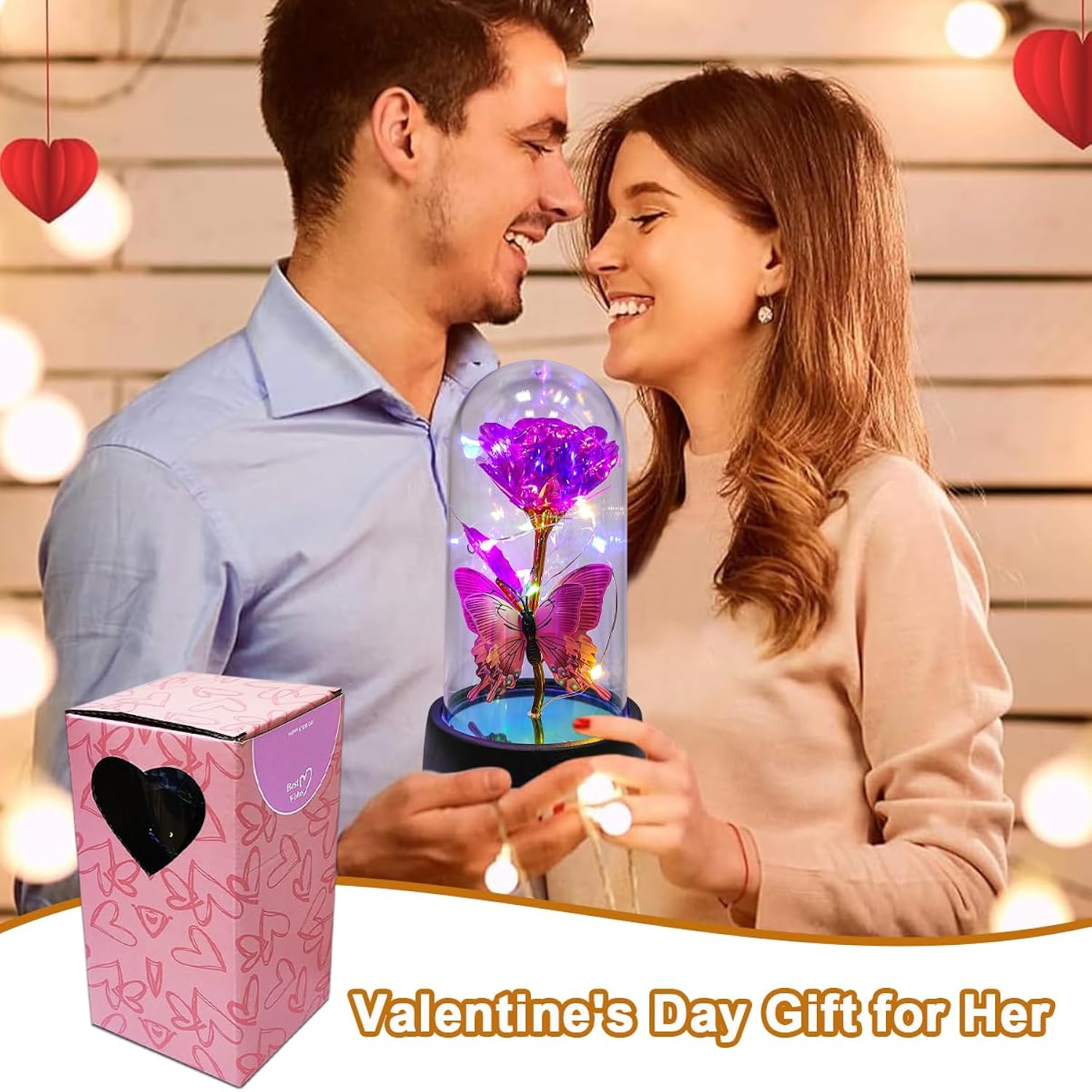 Forever Rose For Women Mom Wife,Mothers Day Forever Rose Gift Ideas,Galaxy Rose Flower Light Up In Glass Dome, Eternal Roses Birthday Butterfly Gifts For Women