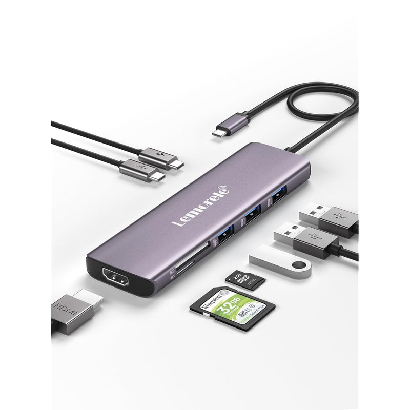 Usb C Hub 8-In-1 Adapter, Usb-C Hub With 4K Hdmi Output, 100W Power Delivery,
