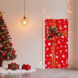 Christmas Door Cover Merry Christmas Decorations Red Gift Box Snowflake Photography Backdrop For Home Wall Outdoor Indoor Front Door Banner Party Supplie, 70.8X35.4 Inch