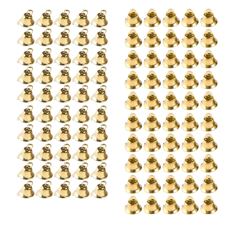 100Pcs Small Gold Bells Mini Bells For Crafts,50Pcs 0.39 Inch And 50Pcs 0.55 I