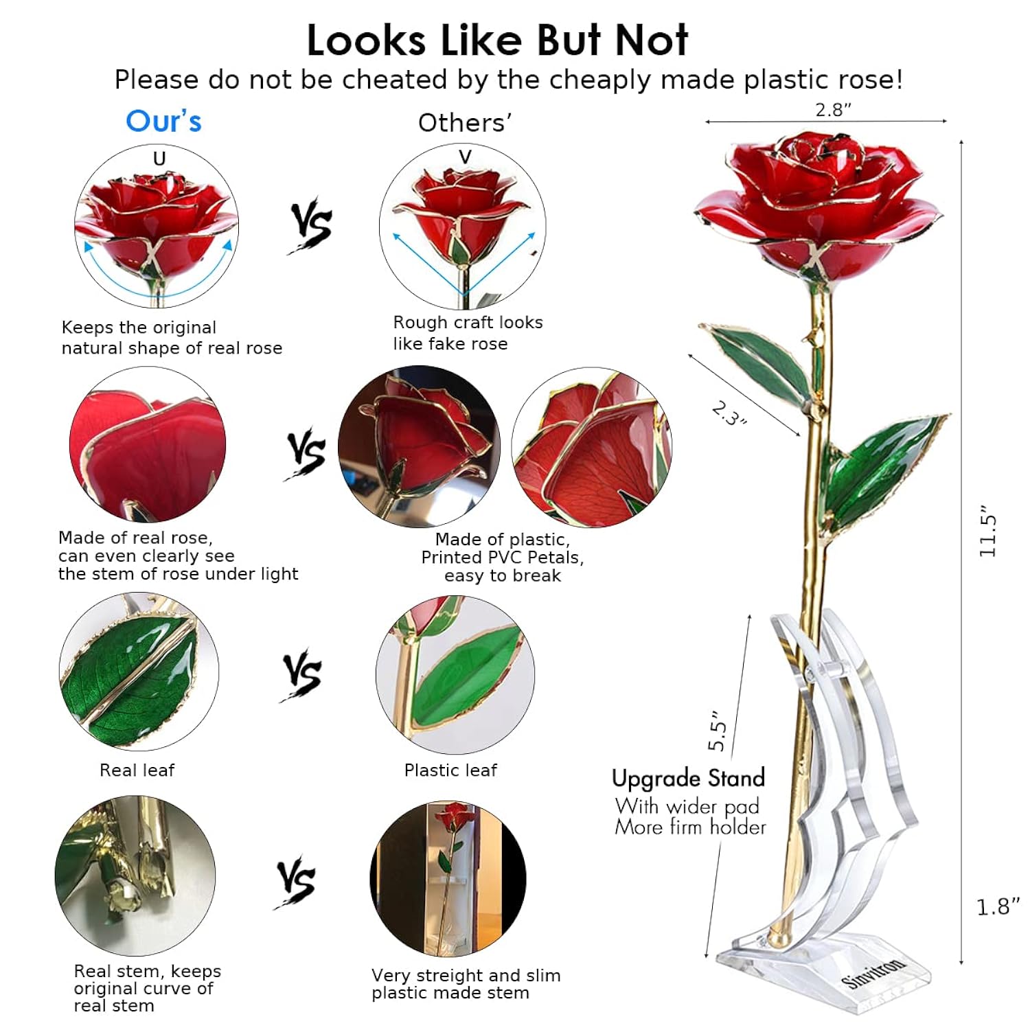 Gold Dipped Infinity Rose - Eternal Resin-Preserved Rose | Forever Flower Decor For Birthdays, Mother’S Day, Anniversaries | Unique Gift For Women, Mom, Wife (Red)