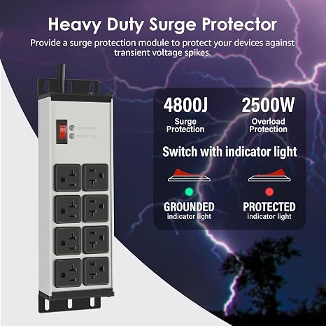 Heavy Duty Surge Protector Power Strip 8 Outlets 6FT Extension Cord 12 Gauge for Garage Home Office