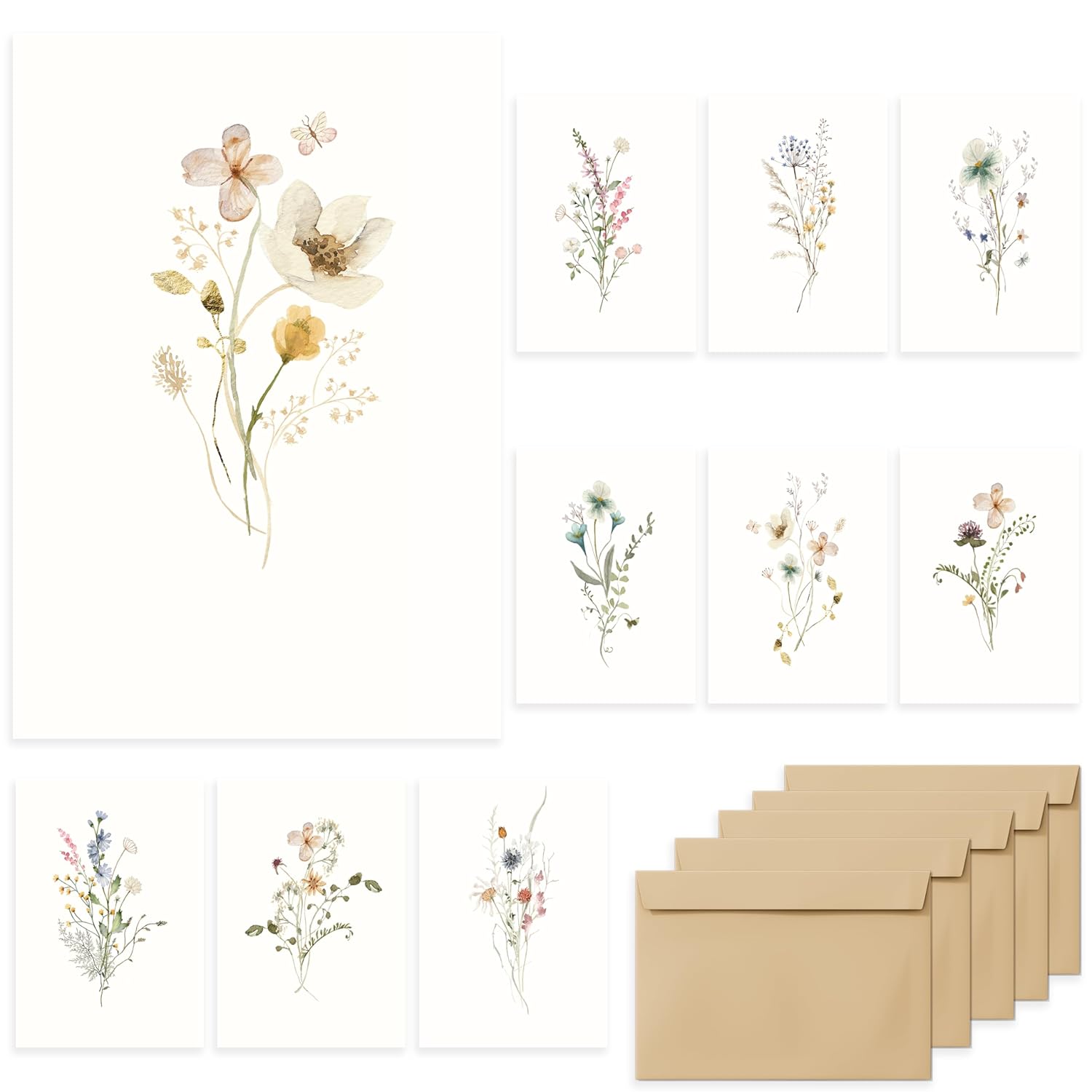 Blank Cards,Blank Greeting Cards 4X6,40Pack -Elegant Floral Design Blank Greeting Cards,Note Cards With Matching Peel-And-Seal Rustic Envelopes