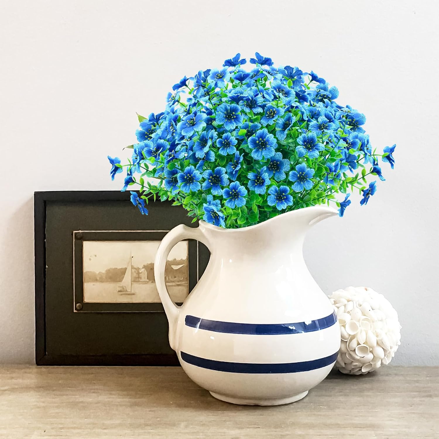 Artificial Flowers For Outdoors,8 Bundles Uv Resistant Fake Outside Flowers Plastic Plants Outdoor Faux Flower For Garden Porch Window Box Home Decor(Blue)
