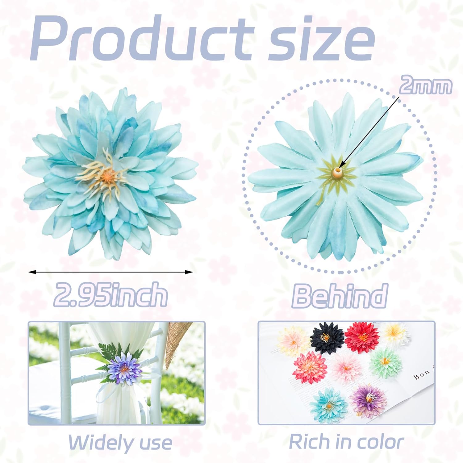 12Pcs Artificial Chrysanthemum Flowers Heads,2.95 Inch Faux Flowers For Home Decor, Stemless Fake Chrysanthemum Heads For Diy Wedding Table Garden Party Decor (Blue)