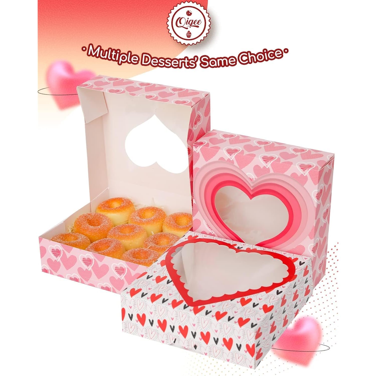 Auto-Pop Up Valentine Pastry Box With Window 8X8X2.5 Inch Donut Pie Boxes 12Pcs Bakery Box For Valentine''S Day