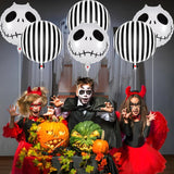 6Pcs Skull Foil Black And White Striped Balloons For Halloween Party Decorations, Black And White Halloween Decor, Nightmare Before Christmas Trunk Or Treat And Party Decorations