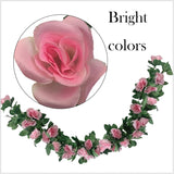 2 Pack Artificial Rose Vine Garland Fake Roses Flowers Plants Vines Hanging Floral Leaves Decoration For Wedding Party Table Garden Arch Wall Home Room Decor(Pink)