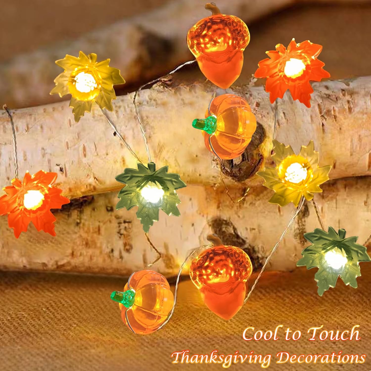 Fall Decor 3D Pumpkin Acorn Maple Leaves String Lights- 17Ft 50 Led Thanksgiving Fairy Lights Battery Operated With Time