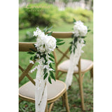Set Of 8 Pew Flowers For Wedding Ceremony Chair Decorations Bench Decoration Wedding Aisle Chair Decoration, Natural White