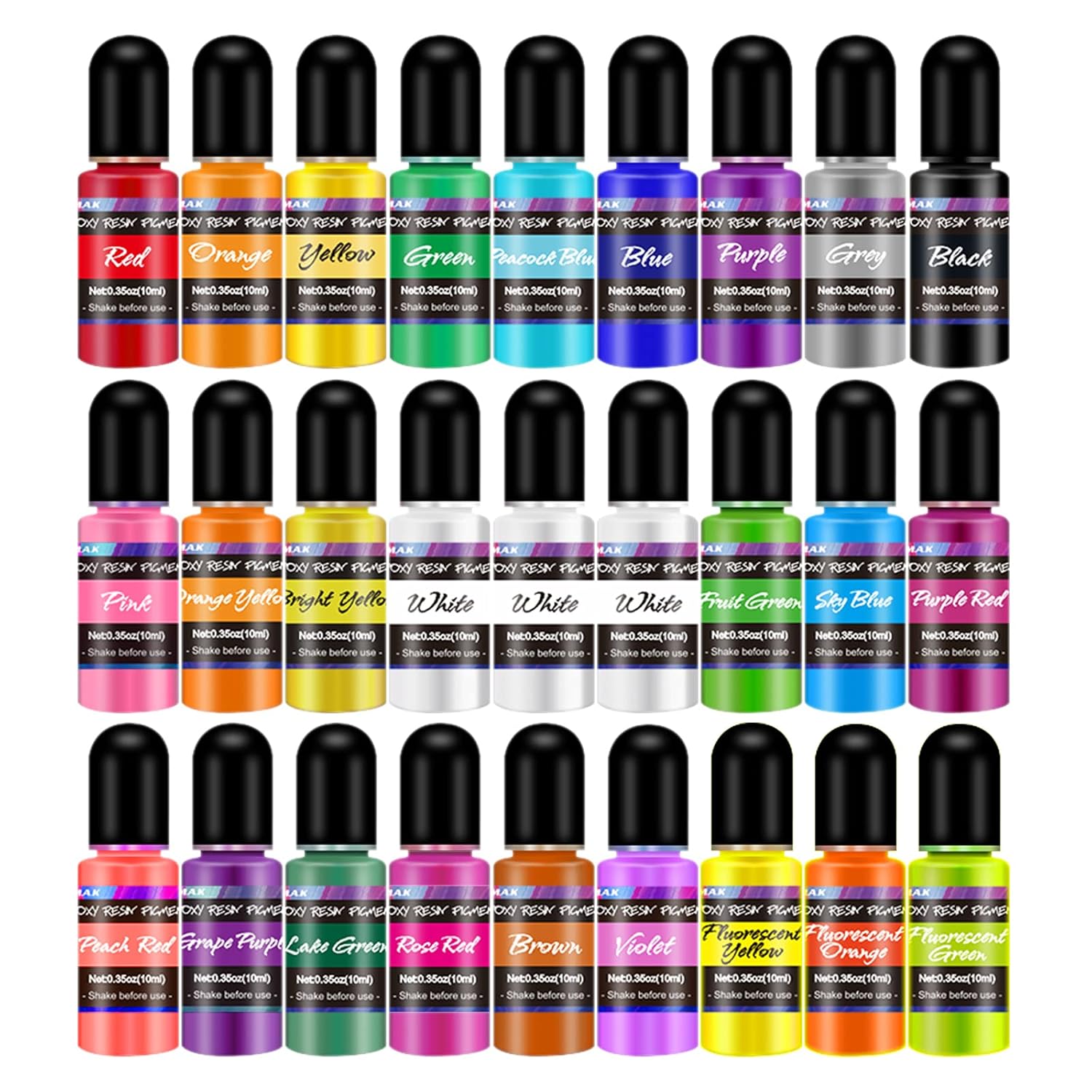 Epoxy Resin Pigment, 27 Bottles Transparent Liquid Dye High Concentration Resin Colorant For Crafts Art Coloring, Painting, Jewelry Diy Making, Each 10Ml