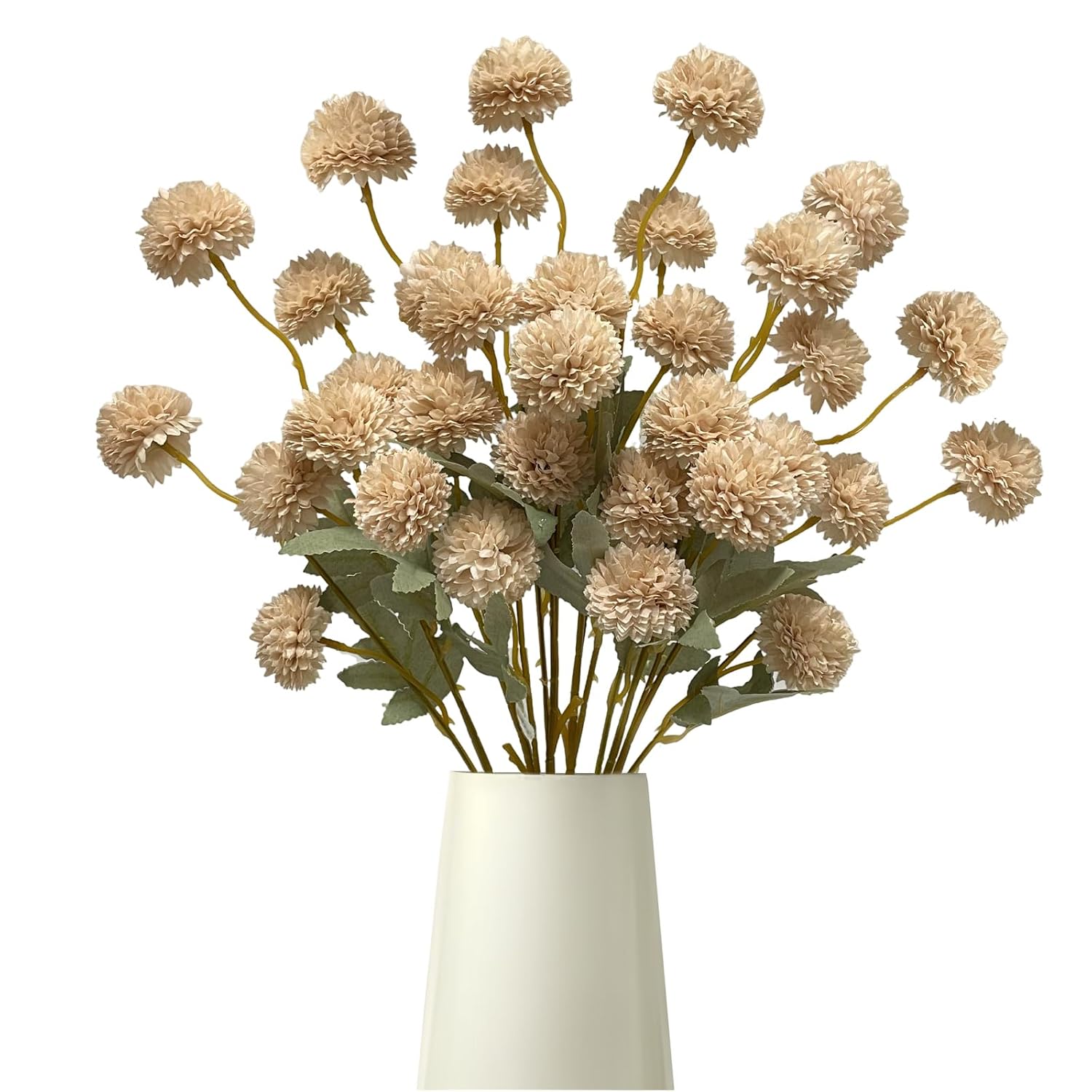 Artificial Flowers Faux Mums 6Pcs, Long Stem Faux Flowers For Vase, Artificial Chrysanthemums Kiku Flower Floral Stems For Home Decor, Baby Shower, Beige