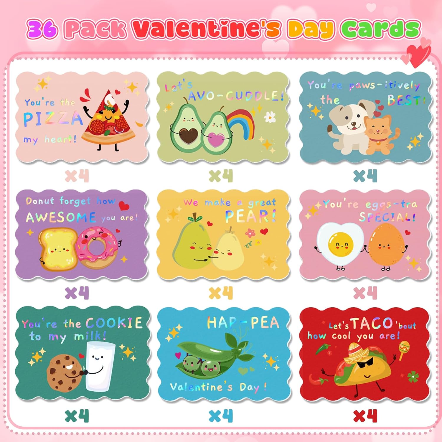 36 Pack Valentines Day Cards For Kids School, Gold Foil 4.7X3.2In Cute Classroom Cards With Envelopes & Stickers, 9 Fun Designs For School Exchange, Perfect For Kids, Friends, And Valentine’S Day Parties