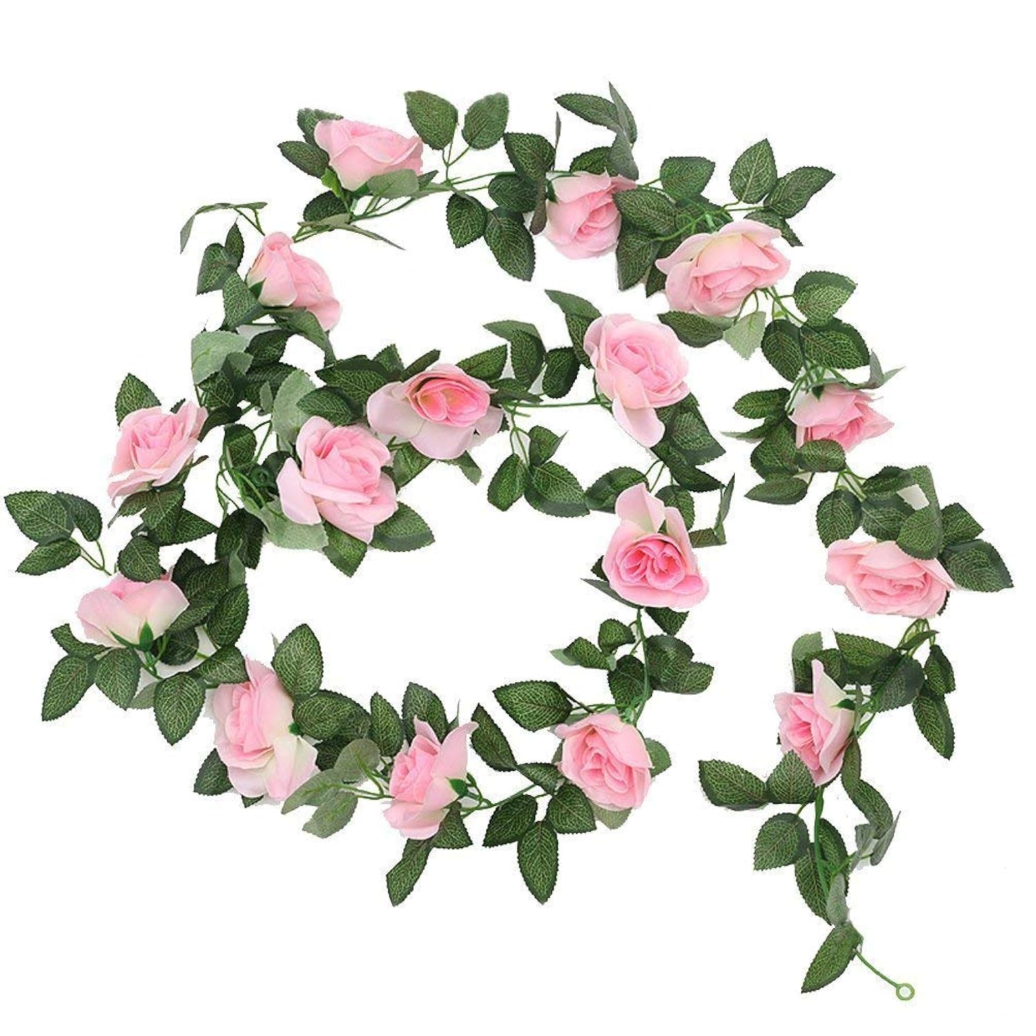 4Pcs(28.8 Ft,16 Flowers) Artificial Flower Garland With White Rose, Fake Vines Silk Flower Hanging Rose Garland For Wedding Floral Arch Garden Background Engagement Ceremony Reception Decor -Pink