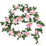 4Pcs(28.8 Ft,16 Flowers) Artificial Flower Garland With White Rose, Fake Vines Silk Flower Hanging Rose Garland For Wedding Floral Arch Garden Background Engagement Ceremony Reception Decor -Pink