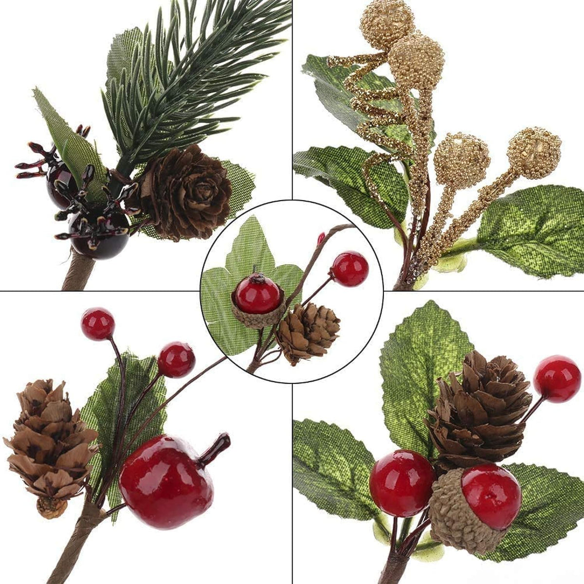 30 Pcs Artificial Pine Picks, Artificial Pine Cones Red Berry Pine Needles Pendant Christmas Berries Decorations Christmas Pine Branches Home Ornaments Xmas Tree Decor