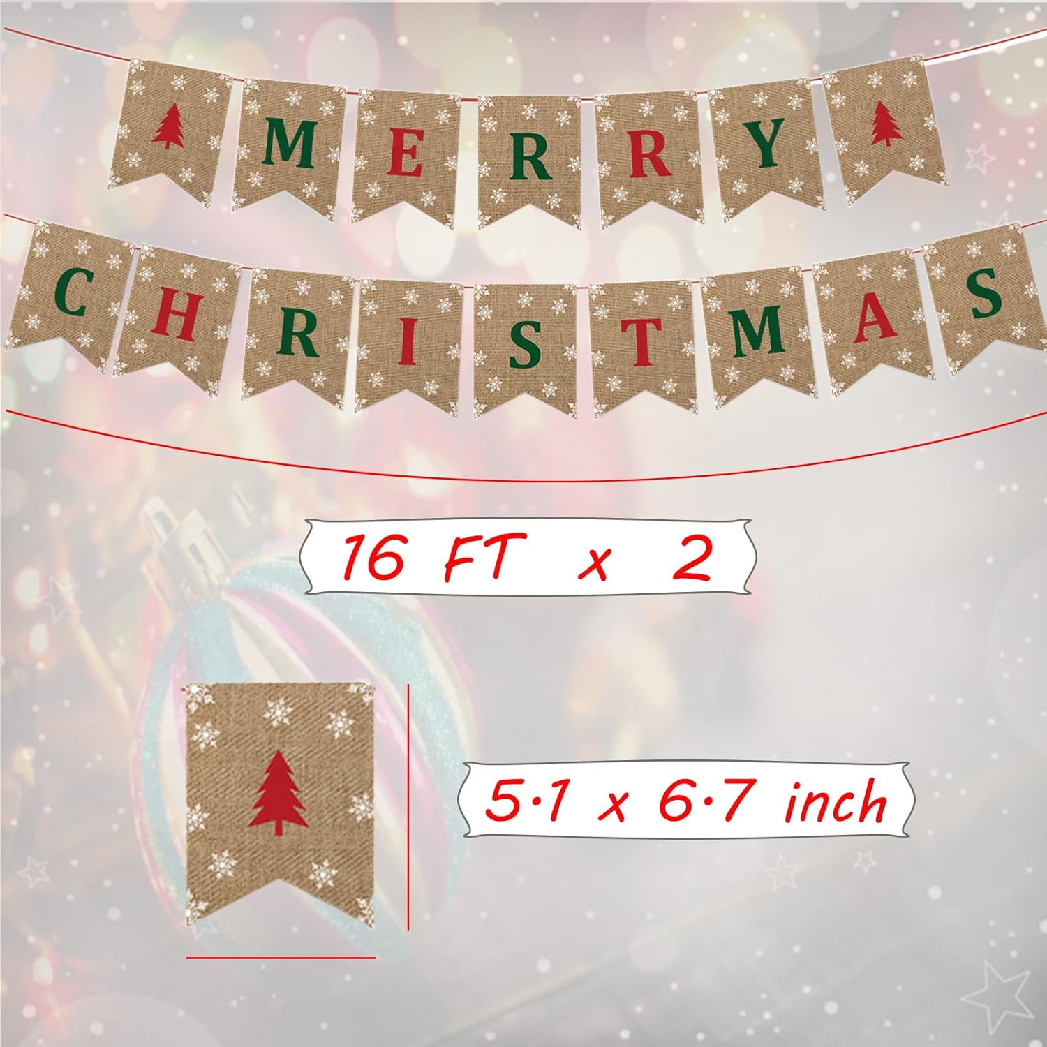 Merry Christmas Banner - Classic Xmas Pennant Party Decoration For Festive Celebrations