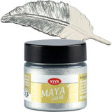 Viva Decor Maya Gold (Silver) 1.52 Fl Oz - Shiny metallic acrylic paint for creative works on wood, glass, and porcelain. Impact-resistant, smudge-proof, and weatherproof for long-lasting results
