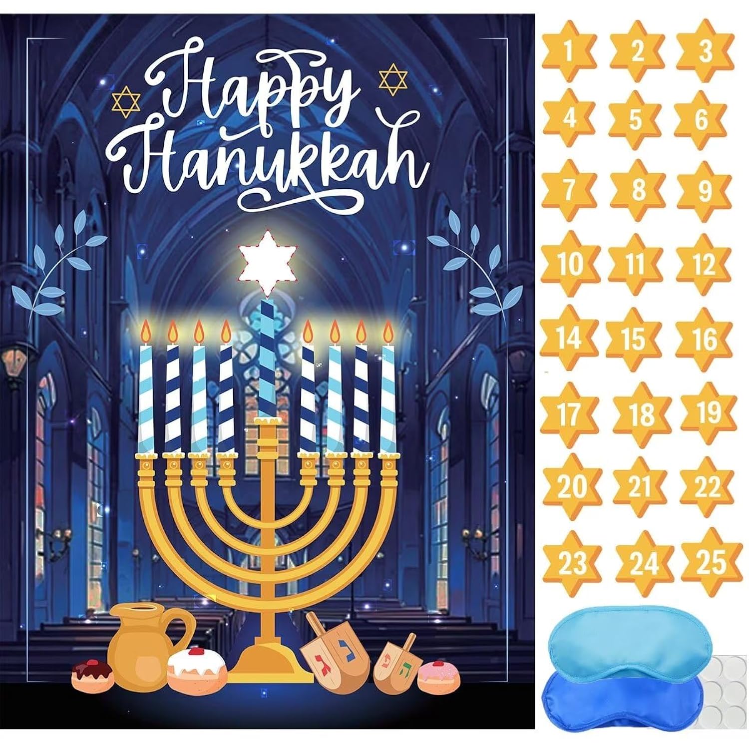 Hanukkah Games Pin The Star On The Menorah Chanukah Party Pin The Star Games Chanukah Activities Holiday Plays 2 Eyemasks 24 Stickers For Birthday Travel Road Trip