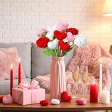 12 Pcs Crochet Heart Rose Handmade Knitted Flowers Valentine'S Day Heart Picks Knitted 16.5 Inch Red Pink White Valentine Vase Filler For Gift Artificial Bouquet Centerpiece Home Decor