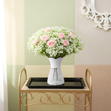 288 Pcs Babys Breath Artificial Flowers With 12 Pcs White Rattan Vase, Gypsophila Artificial Flowers Bulk Flower Vase Basket For Wedding Party Home Garden Table Decoration