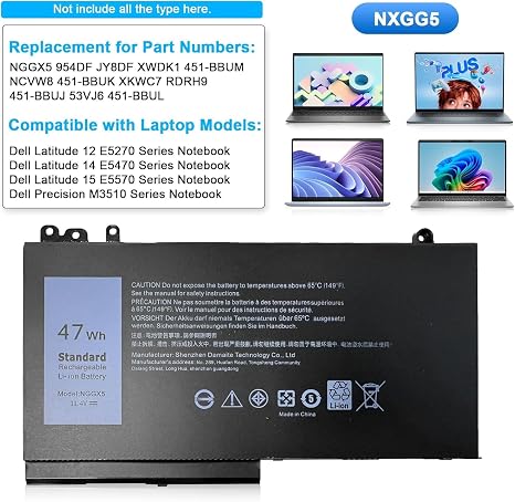 NGGX5 11.4V 47Wh Replacement Laptop Battery for Dell Latitude E5270 E5470 E5570 and Precision M3510